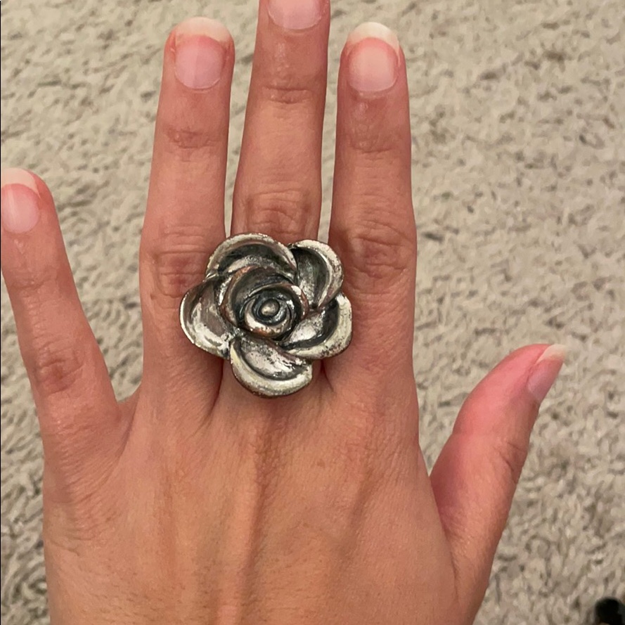 Adjustable Silver Flower Ring